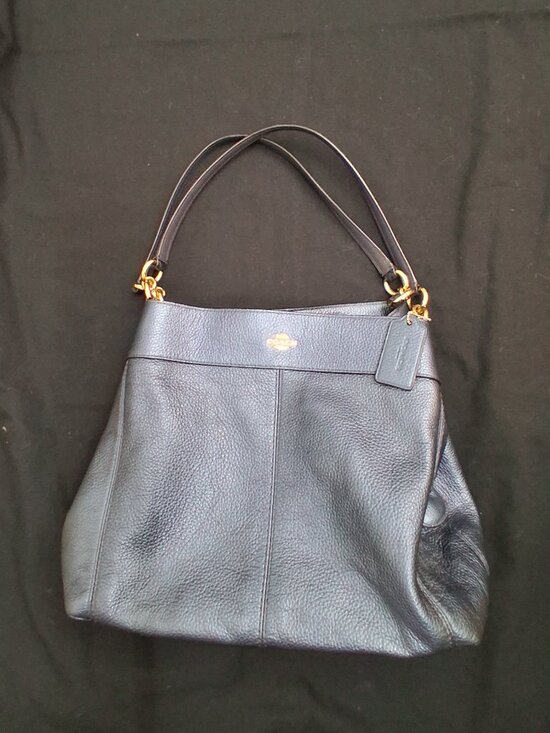 Coach Handbags - Coach Lexy Metallic Navy Blue Leather Shoulder Bag F38879